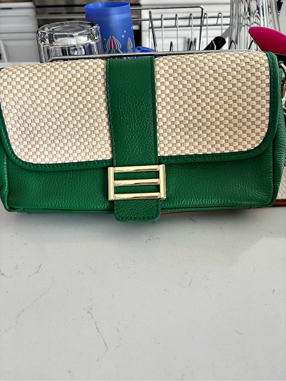 Divina Firenze Green & White Shoulder Bag